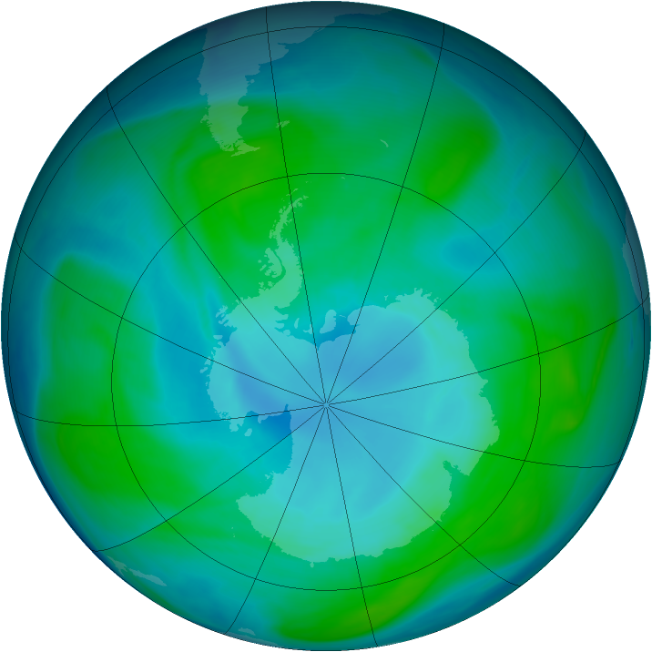 Antarctic ozone map for 11 January 2005